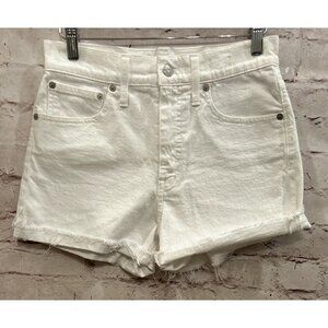 Madewell Womens High-Rise Denim Jean Shorts Tile White Raw Hem Cuffed Size 27